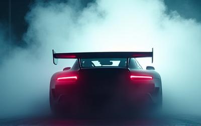 Wind tunnel smoke visualization over a sports car silhouette