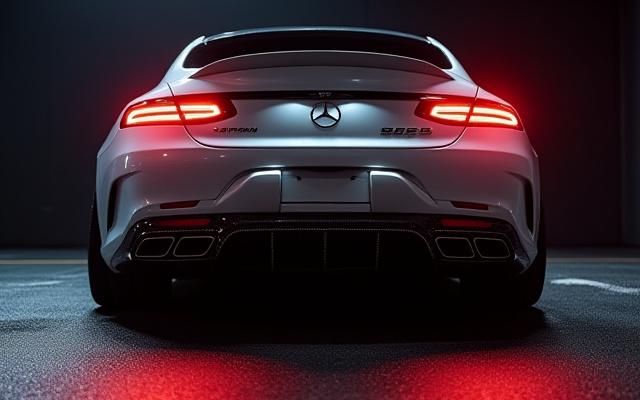Close up of a forged carbon rear diffuser on a Mercedes S-Class